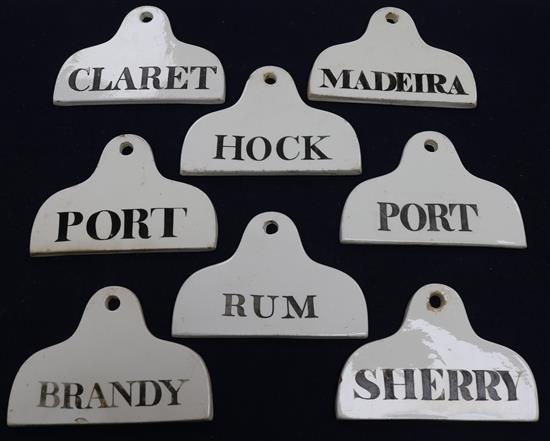 A set of eight creamware pyriform bin labels, 19th century, w. 13.5cm